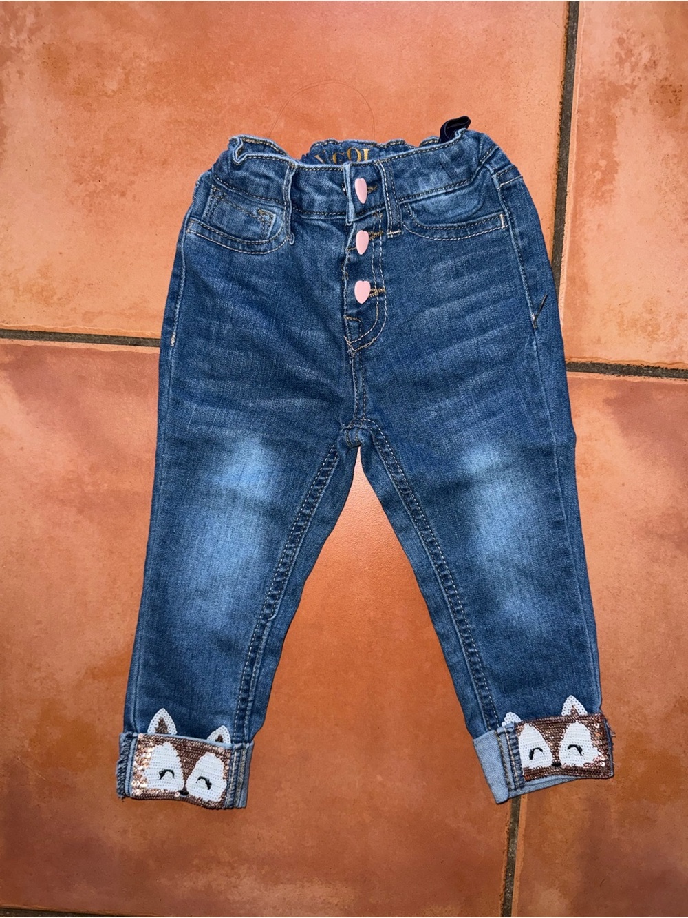 Girls Dark Blue Denim Jeans with Fox Cuff Detail